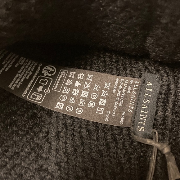 All Saints Black Ribbed Knit Beanie - Picture 3 of 4